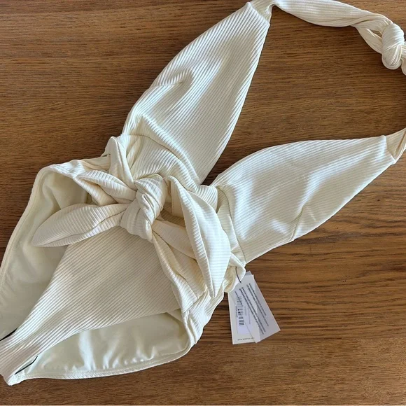 NEW Montce Tropez Tie-Up One Piece M tie waist ribbed Cream Rib - Picture 5 of 13